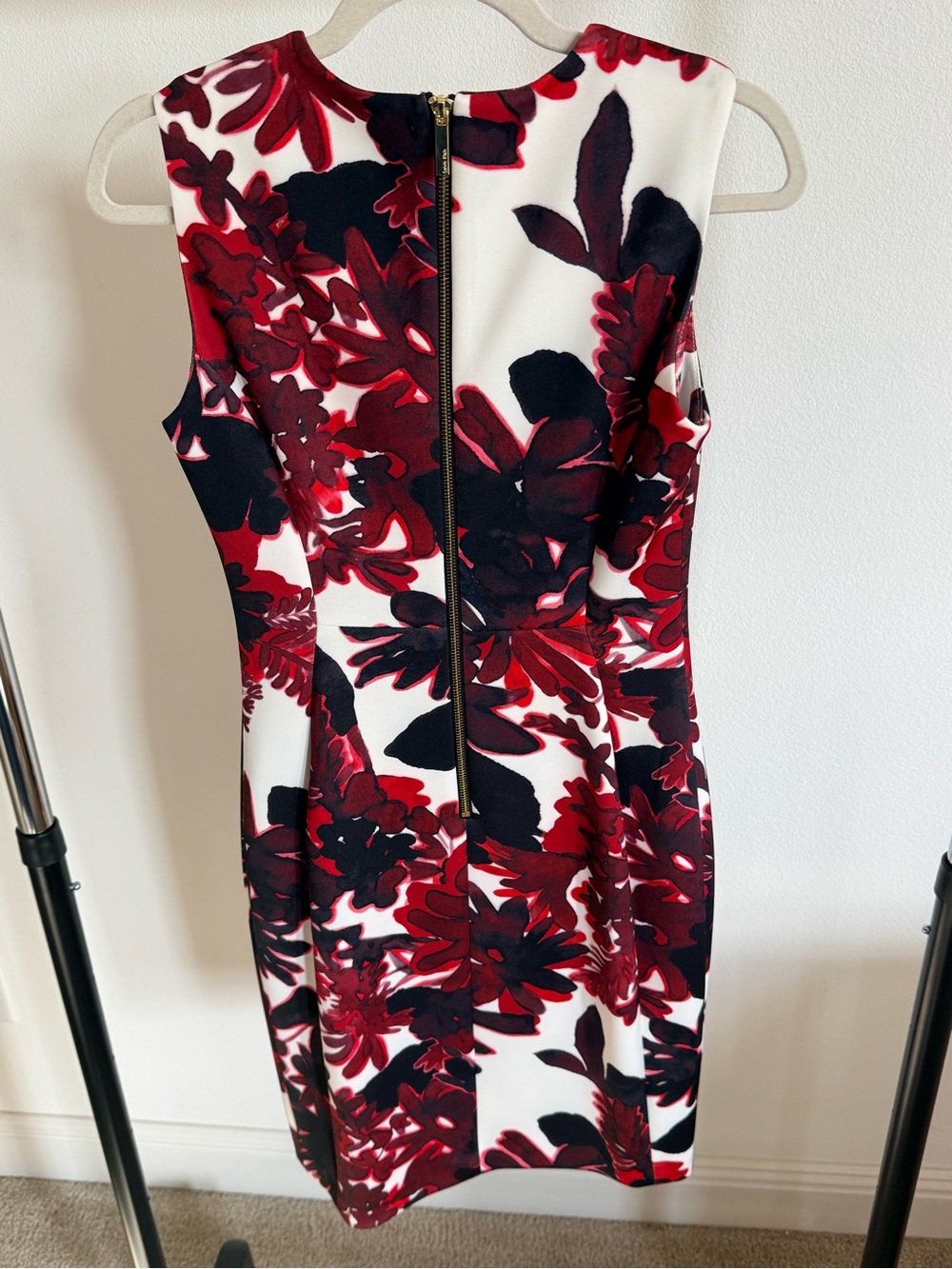 Calvin Klein Red, Black & White Floral Midi Sheath Dress